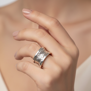 Handmade Knit Styled 925 Sterling Silver Ring - Adjustable Ring Size